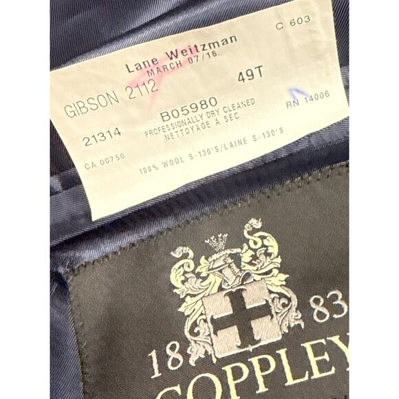 Coppley 1883 Men's Blazer 100% Wool Blue Black Check Two Button Lined Size 46 - Picture 10 of 11